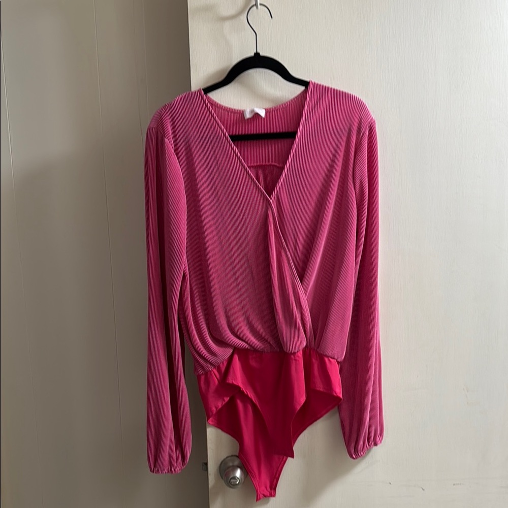 Pink Lily Elegant Pink V-Neck Bodysuit